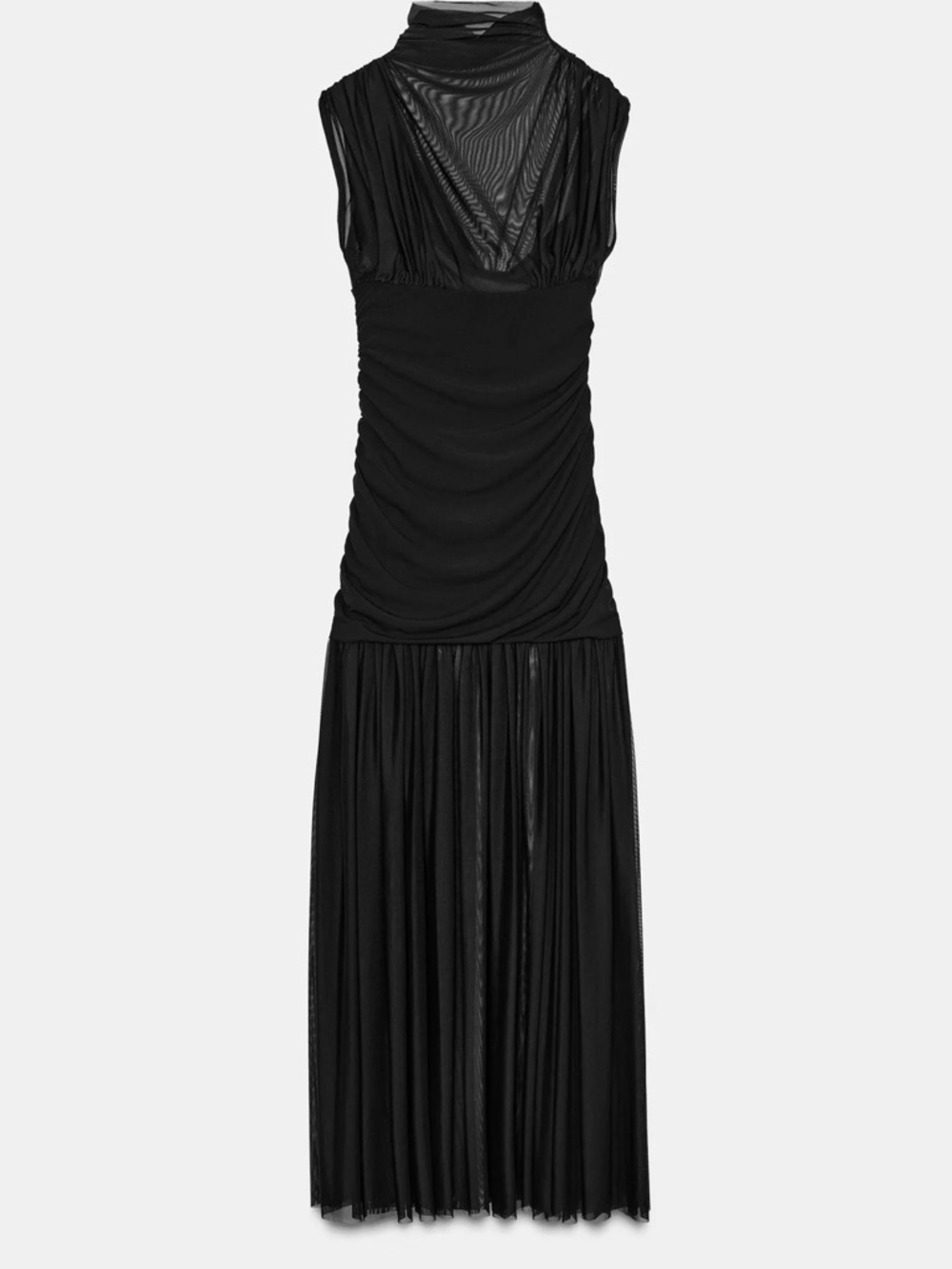 Zara Black Sleeveless Maxi Dress with Sheer Paneling